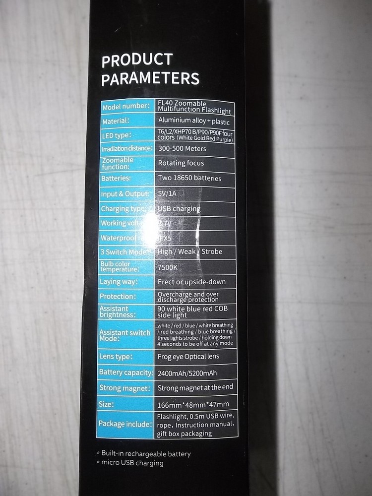 Rechargeable Gymwebeek Flashlights LED Tactical Flashlight COB Side Light