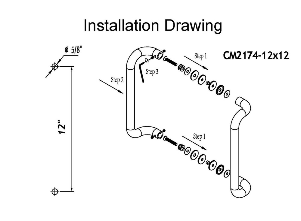 CEL 12" Solid Aluminum Straight Back to Back Pull Handles for Entry Door