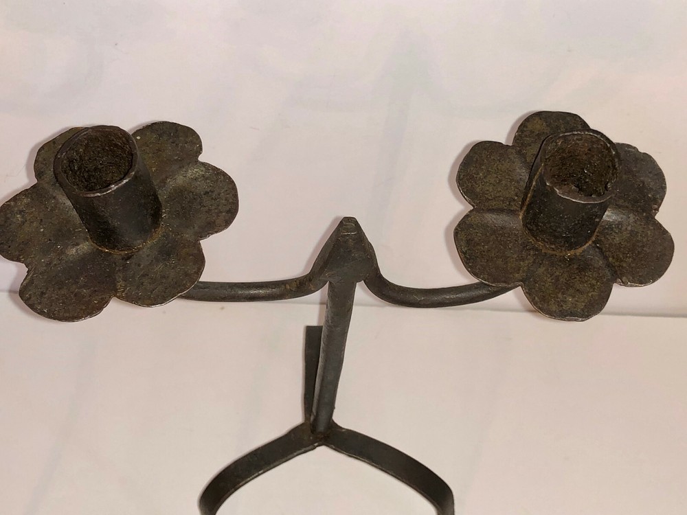 ANTIQUE EARLY WROUGHT IRON CANDLE HOLDERS.