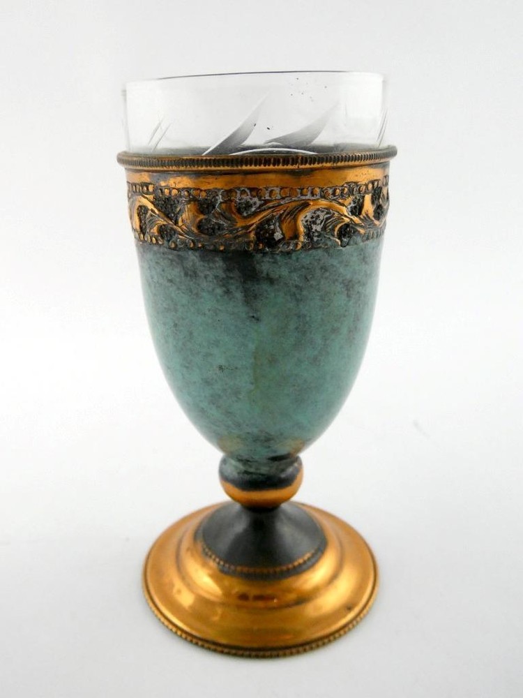 Vintage Mixed Materials Copper and Glass Kiddush Cup Judaica Unsigned