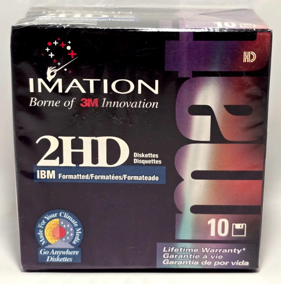 Imation 2HD 1.44MB IBM Formatted Diskettes 10 Pack Sealed