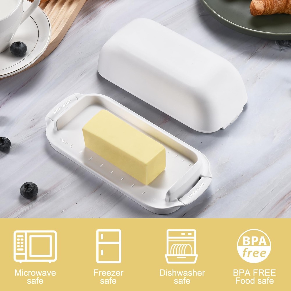 AONCO Butter Dish with Lid, Container Holds for White01, White