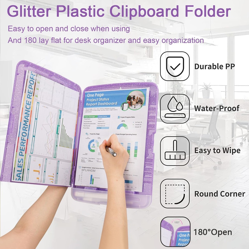 Glitter Clipboard with Storage,Storage Pen Pale Purple