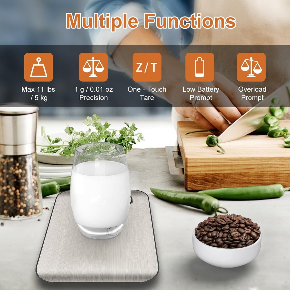 Precision Digital Kitchen Scale, 11 lb Capacity, Tare Function, Stainless Steel