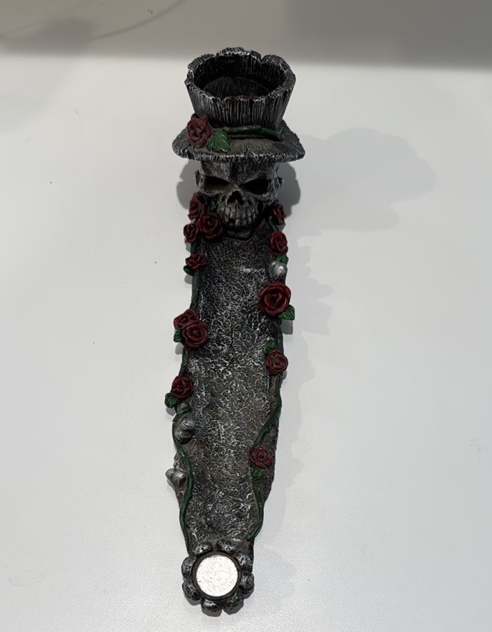 Gothic Skull Incense Burner 12” With Roses