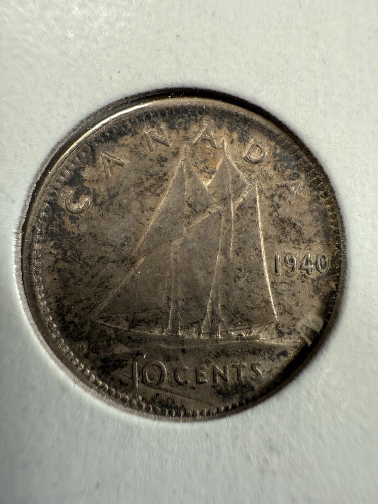 1940 Canada Silver 10 Cents coin - Double Date