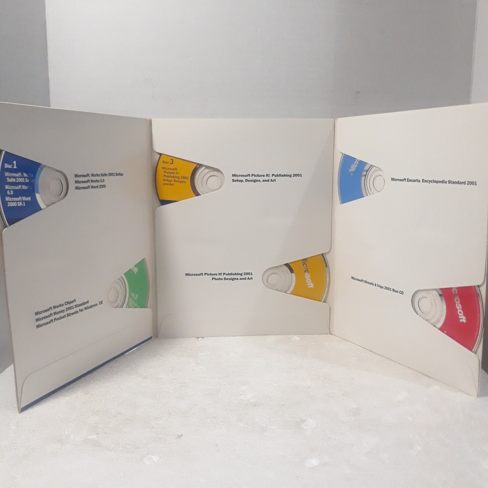 Microsoft Works Suite 2001 Disc Set Complete 6× CDs Software w/Product Key /New