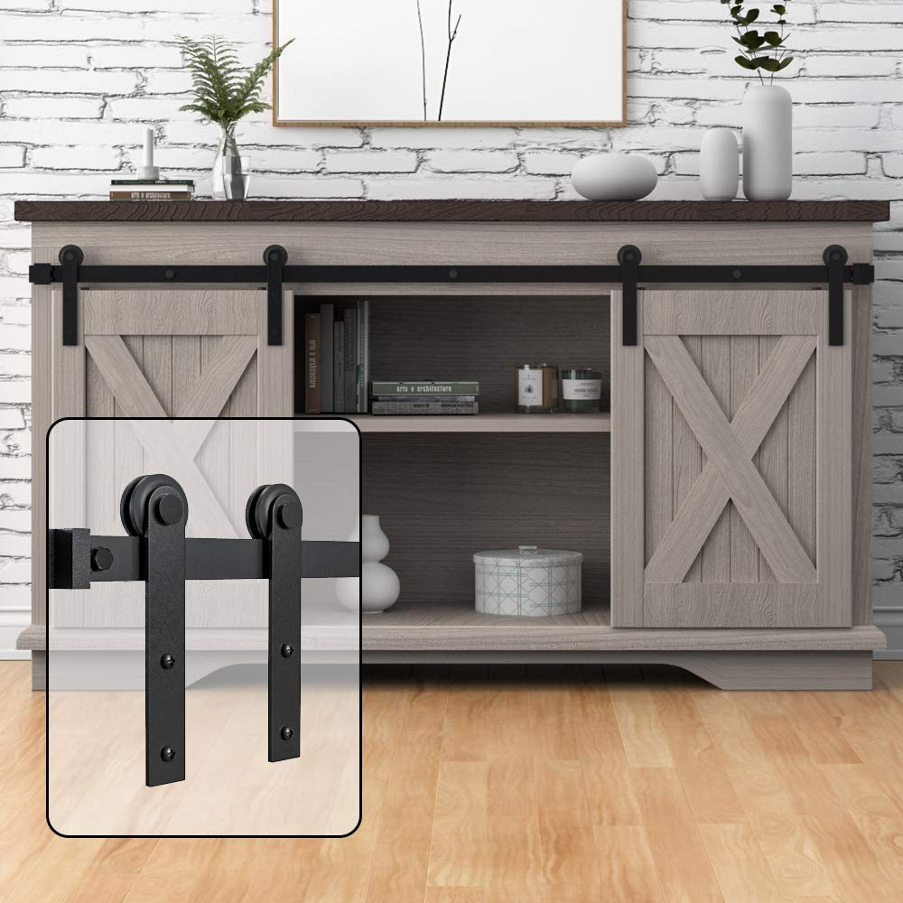 WINSOON 4ft Super Mini Barn Door Hardware Kit for Sliding Double Doors Small TV