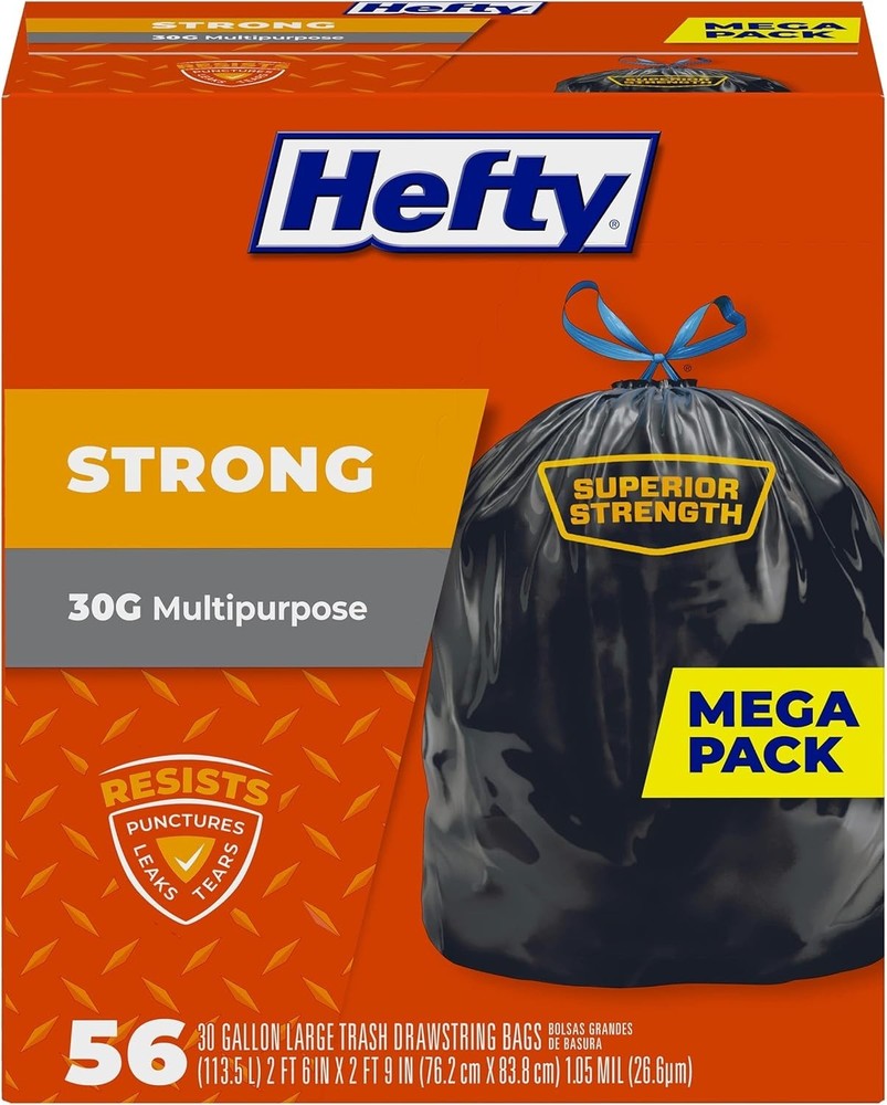 Versatile 30 Gallon Trash Bags Unscented Drawstring for Cleanup Projects 56 Pack