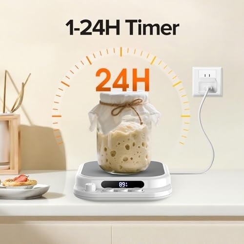 Sourdough Starter Warmer with Precise Temp Control, 24H Timer, Fits Flat/Concave