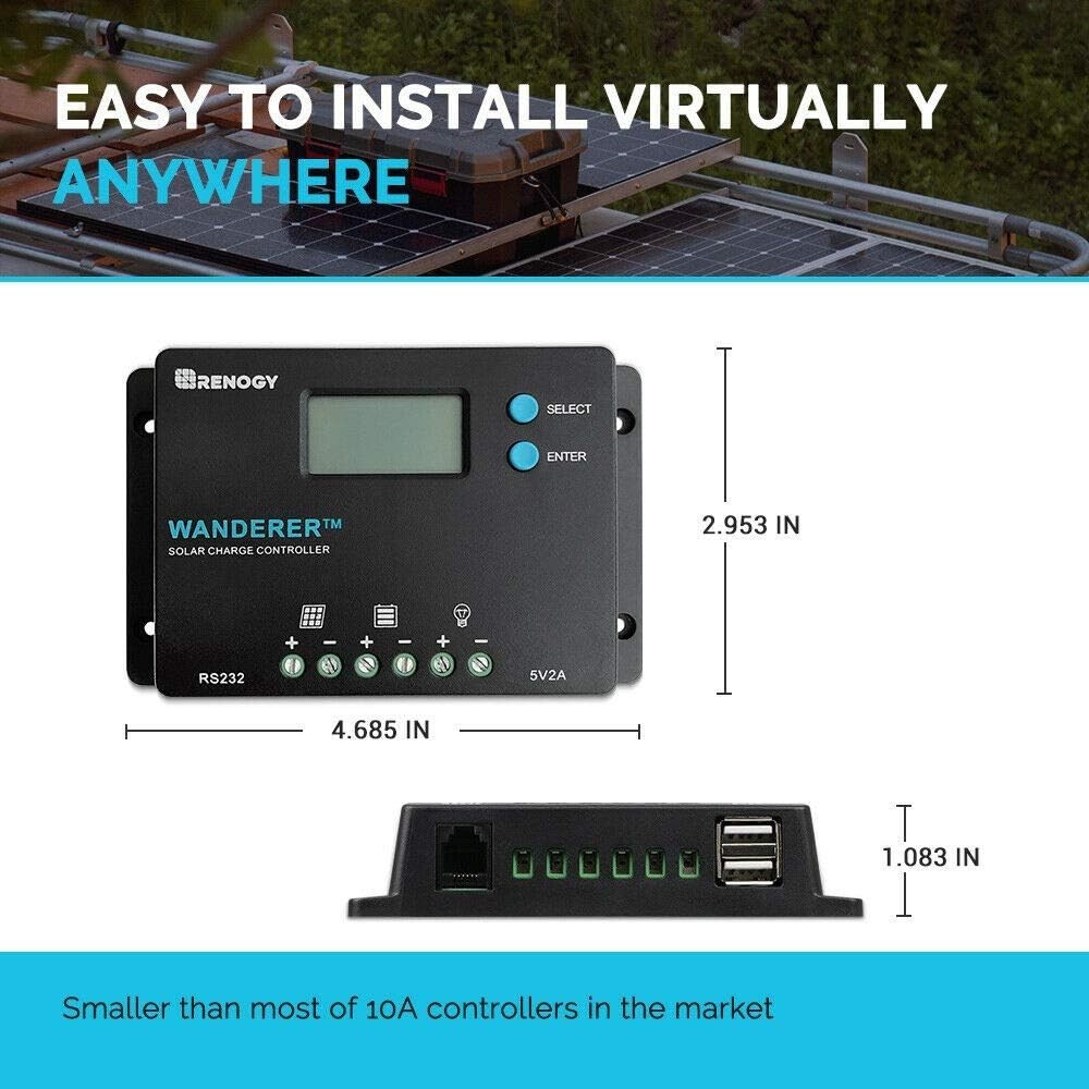 Wanderer 10A Solar Charge Controller PWM Negative Ground 12V/24V LCD