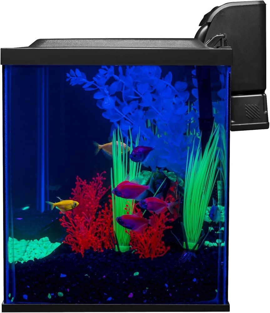 GloFish Crescent Aquarium Kit 5,10 Gallons, Includes Hidden Blue LED Light