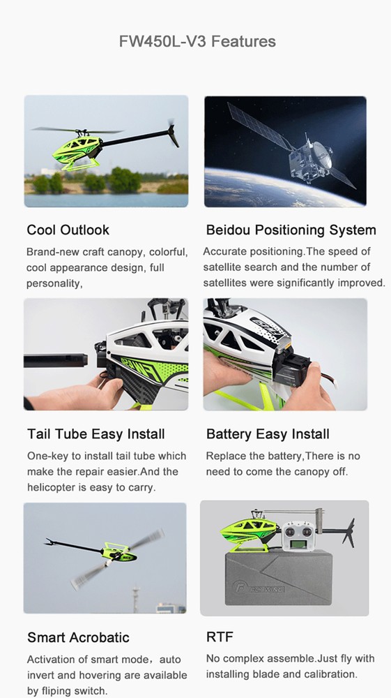 Fly Wing FW450L V3 6CH GPS 3D Automatic Return Transmitter RC Helicopter RTF US