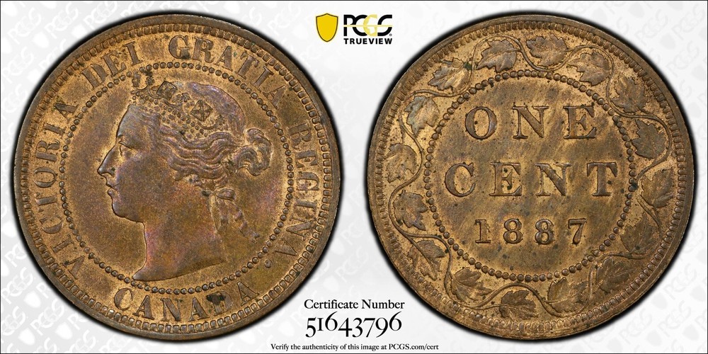 1887 Canada Large Cent - PCGS Choice Uncirculated MS 63 RB