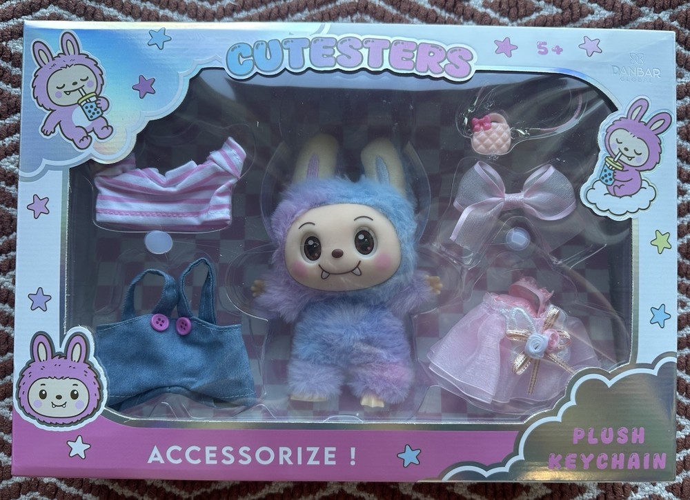 Danbar Global Cutesters Plush Rabbit Keychain Accessory Purple Pink Blue
