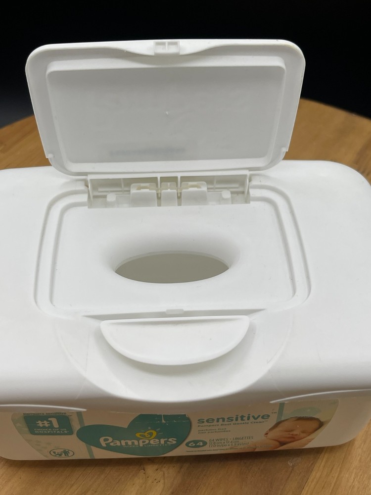 Pampers Sensitive Baby Wipes Plastic Pop Up Refillable Container 64 Count EMPTY