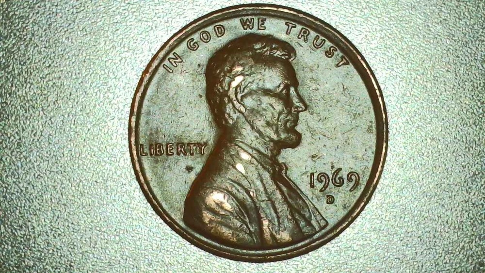 1969 D Lincoln Cent Multiple Errors: Struck thru, Tilted Collar, Dblg Columns +
