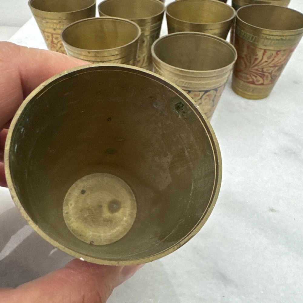 Six Vintage Middle Eastern Engraved Design Metal Chi/Tea Cups
