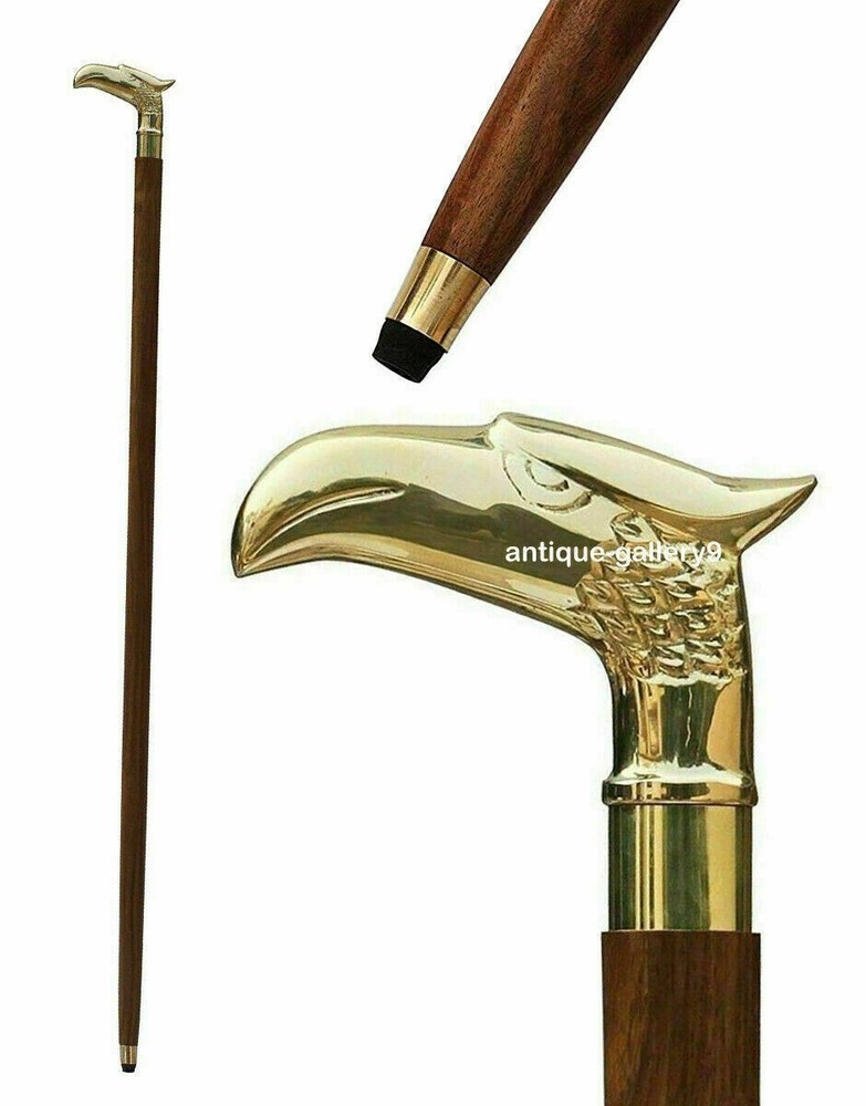 Solid Eagle Head Wooden Walking Stick Victorian Handle Antique Style Cane Gift