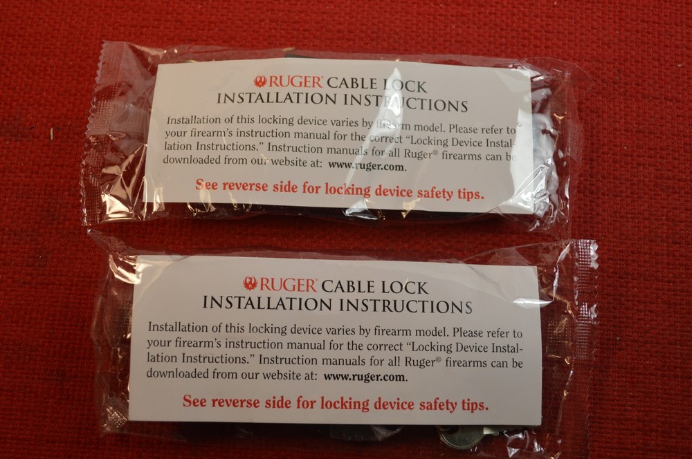Ruger Black 2 Cable Gun Lock W/ Instructions & 2 Keys NEW