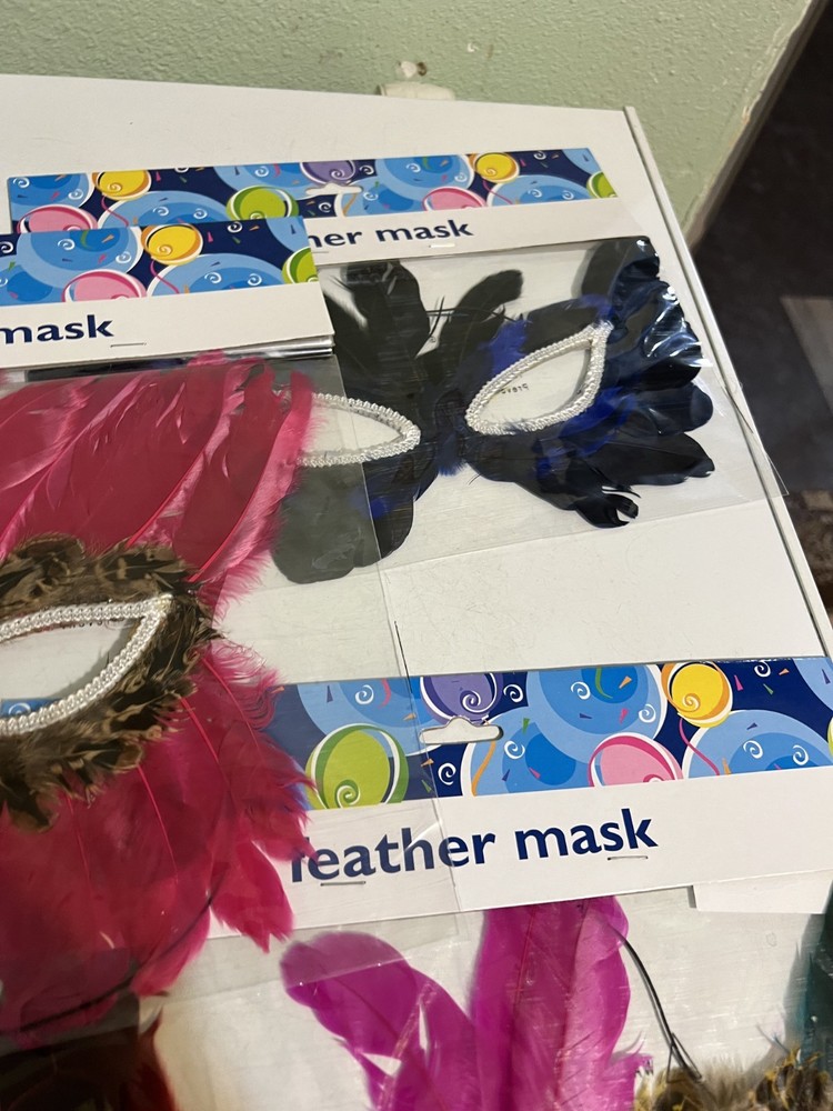 Five Large Feather Mask Decorations
