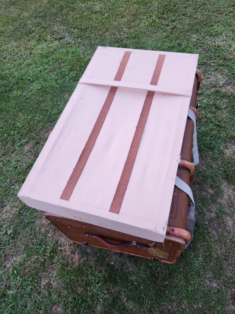 Victorian Antique German Steamer Trunk Echo Rohrplatten GFS Initials Vtg Table