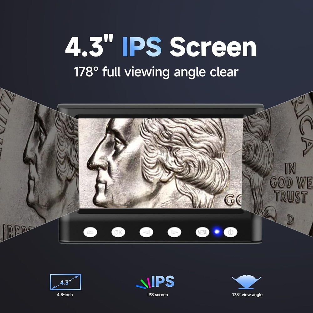 LPM7 4.3" Coin Microscope, IPS Digital Microscope for Adults, Black