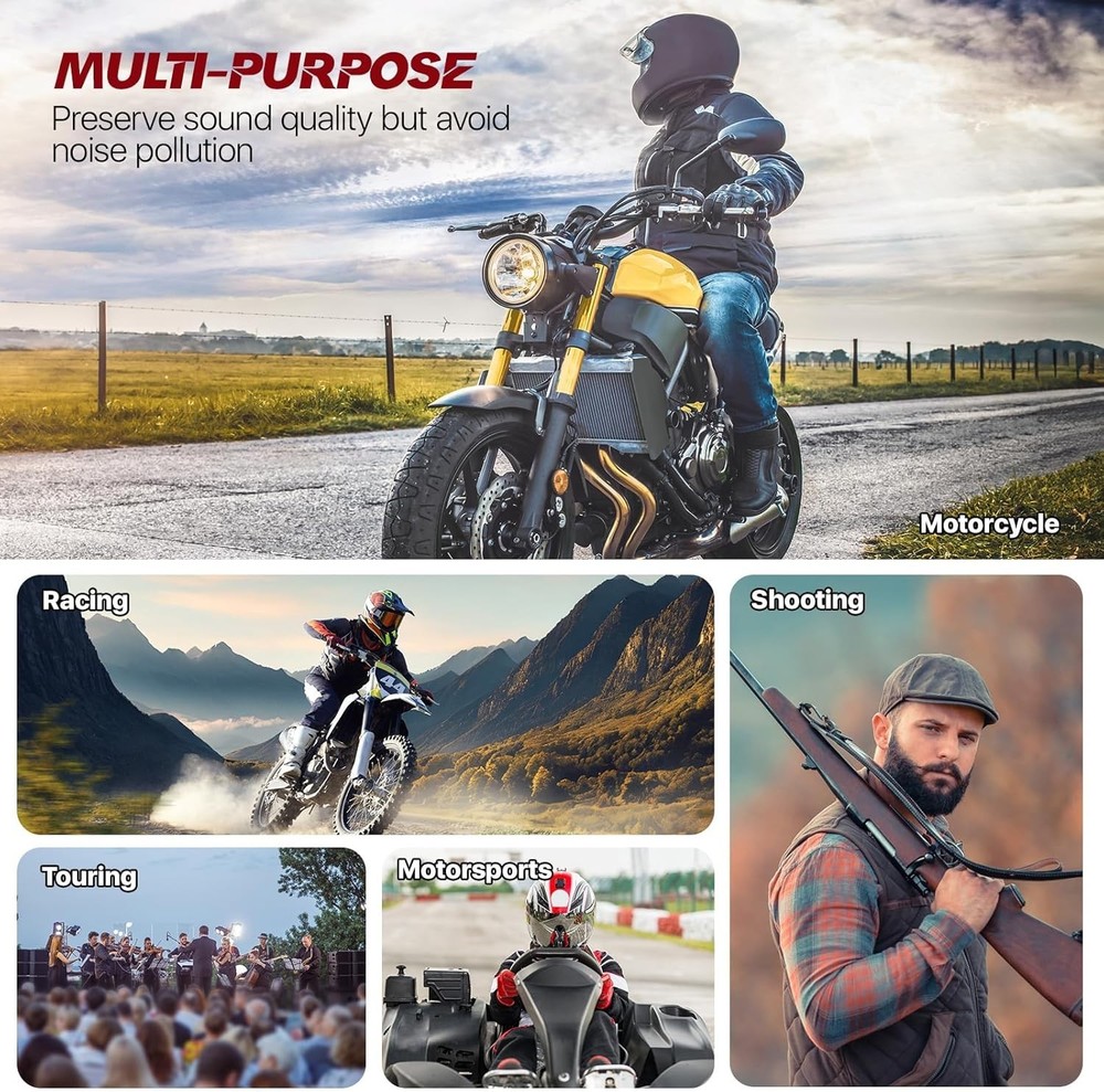 Motorcycle Ear Plugs with Lanyard, Wind Noise Reduction Keep Comms Clear & Co...
