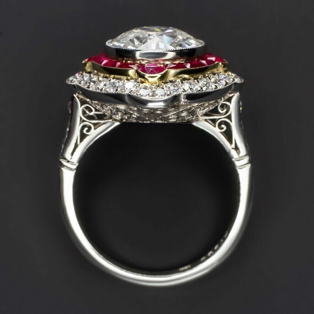 Art Deco Style 4CT Lab-Created Diamond & Red Ruby Engagement Ring In 925 Silver