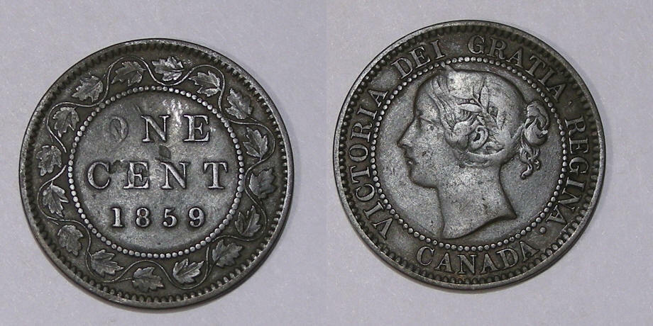 1859/8 CANADA VICTORIA LARGE CENT VF INV#372-6