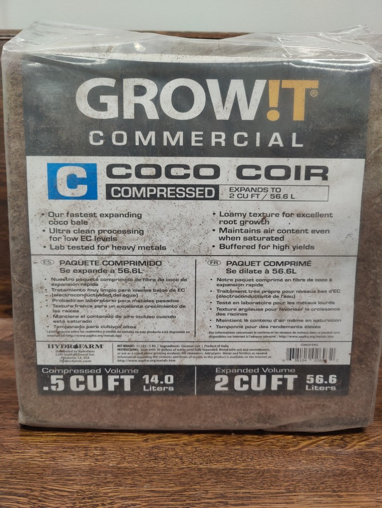 GROW!T Compressed Coco Coir, .5 cubic ft (2 cubic ft when expanded) Brand New!
