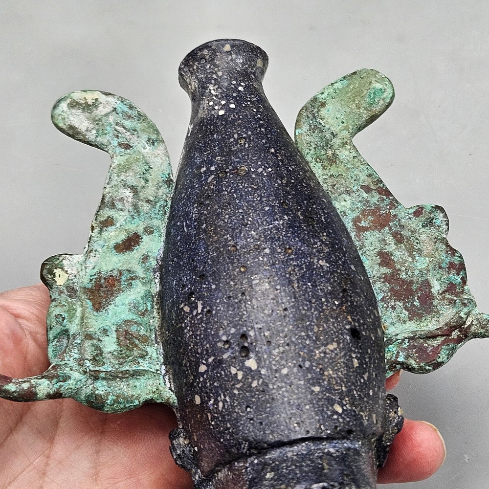 Egyptian Cast Stone and Bronze Osiris Head
