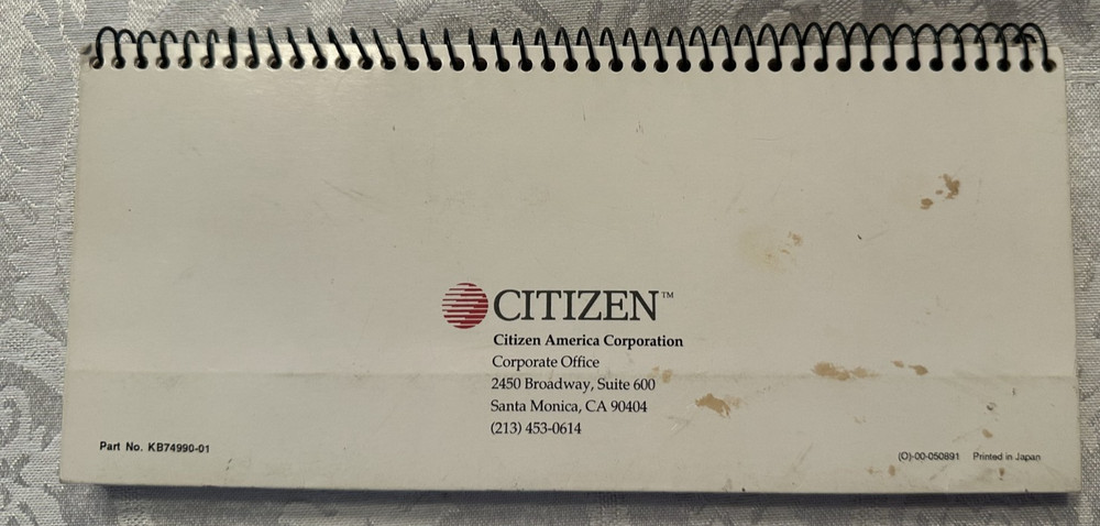 VINTAGE 1991 Citizen PN48 Notebook Printer User's Guide Lotus 123 Microsoft