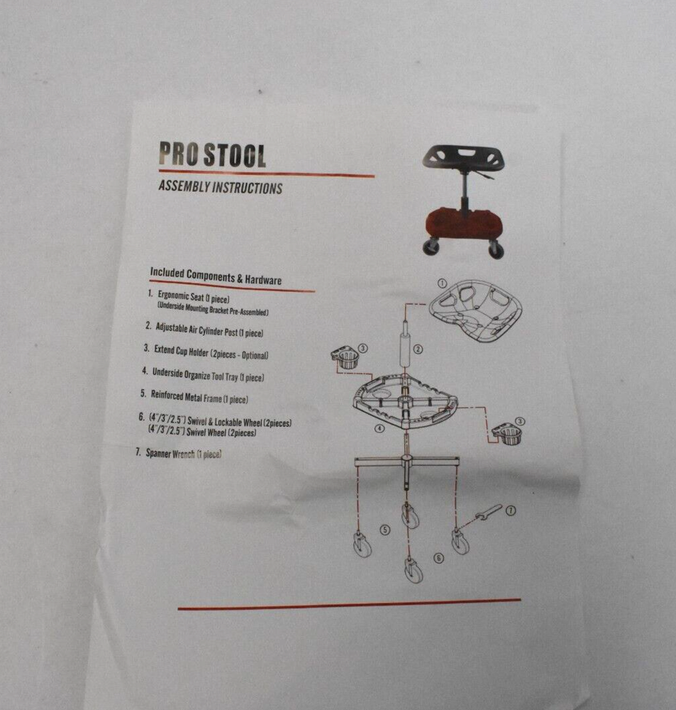 Rolling Garage Pro Stool Storage Tray Cup Holder Adjustable Height Ergonomic