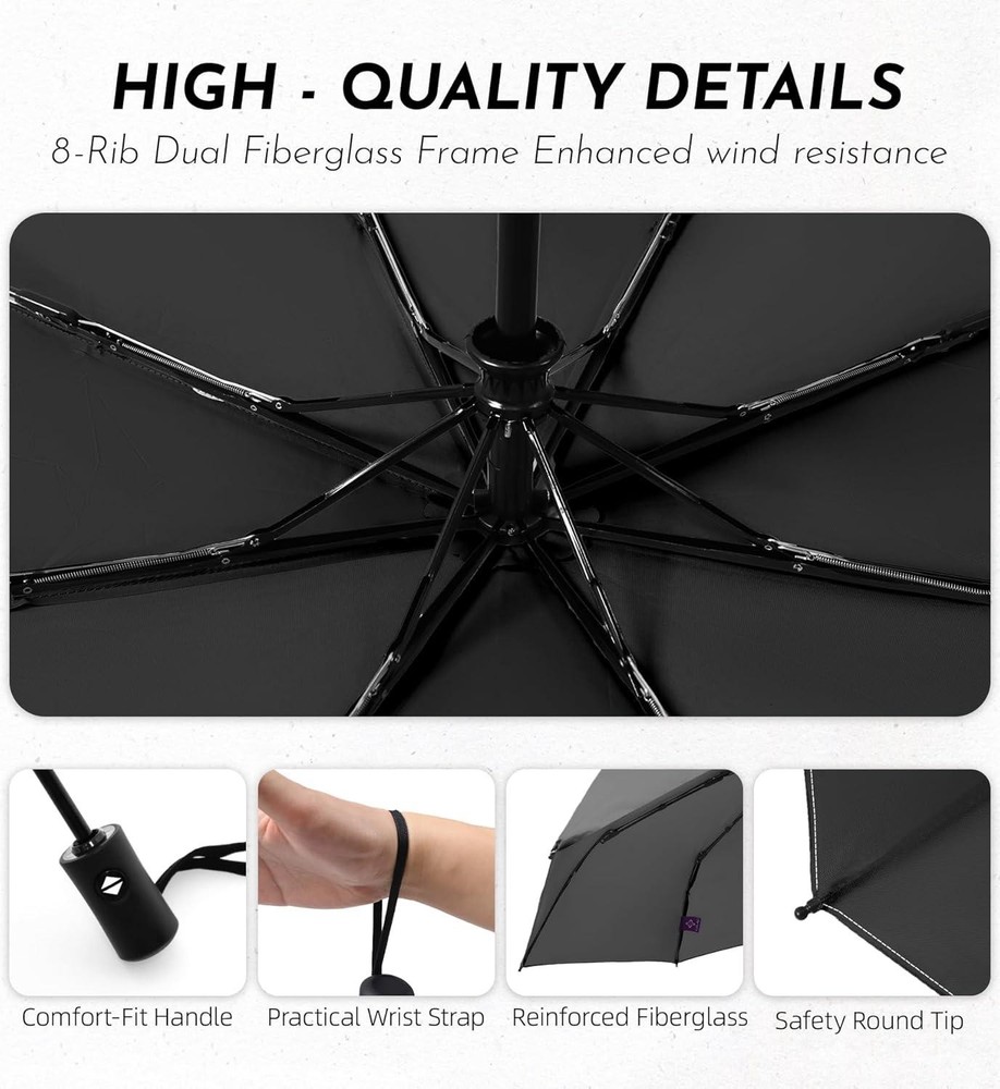 Compact Travel Windproof Umbrella, 43" Auto Open/close Folding Quick Dry Umbrell