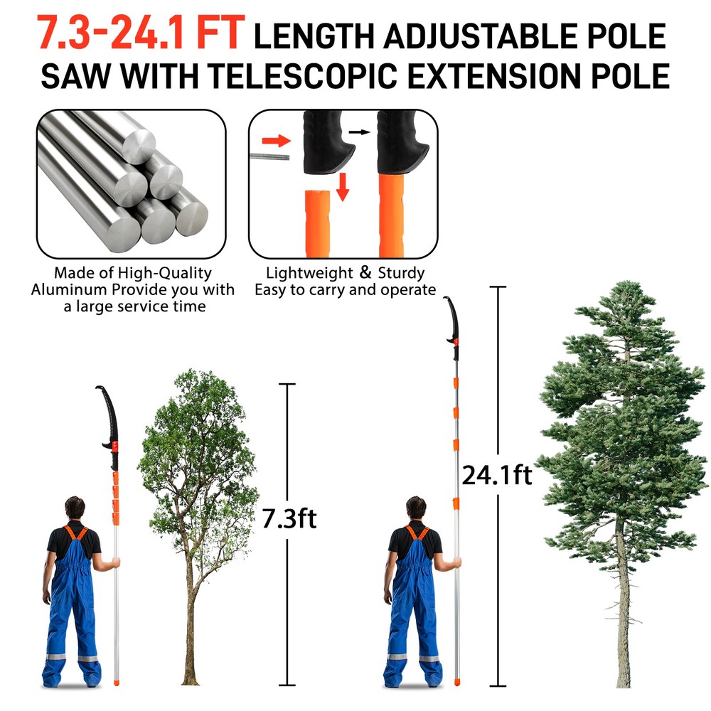 24 Feet Tree Pole Pruner, Durable Tree Trimmers Handle, Manual Branches Trimmer