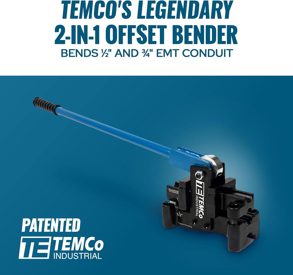Temco TH3030 Dual Size Conduit Offset Bender 2 in 1 - Both ½“& ¾” EMT