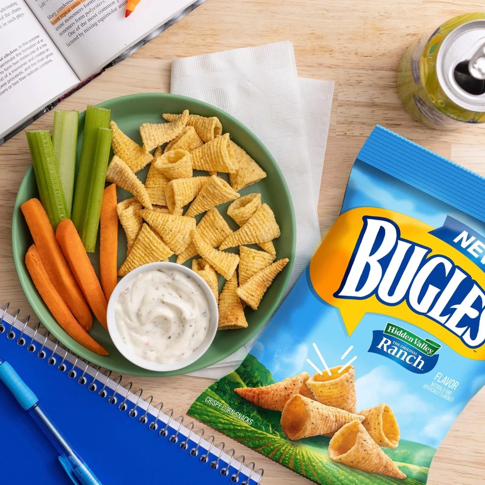 Bugles Crispy Corn Snacks, Hidden Valley Ranch Flavor, Snack Bag, 14.5 oz