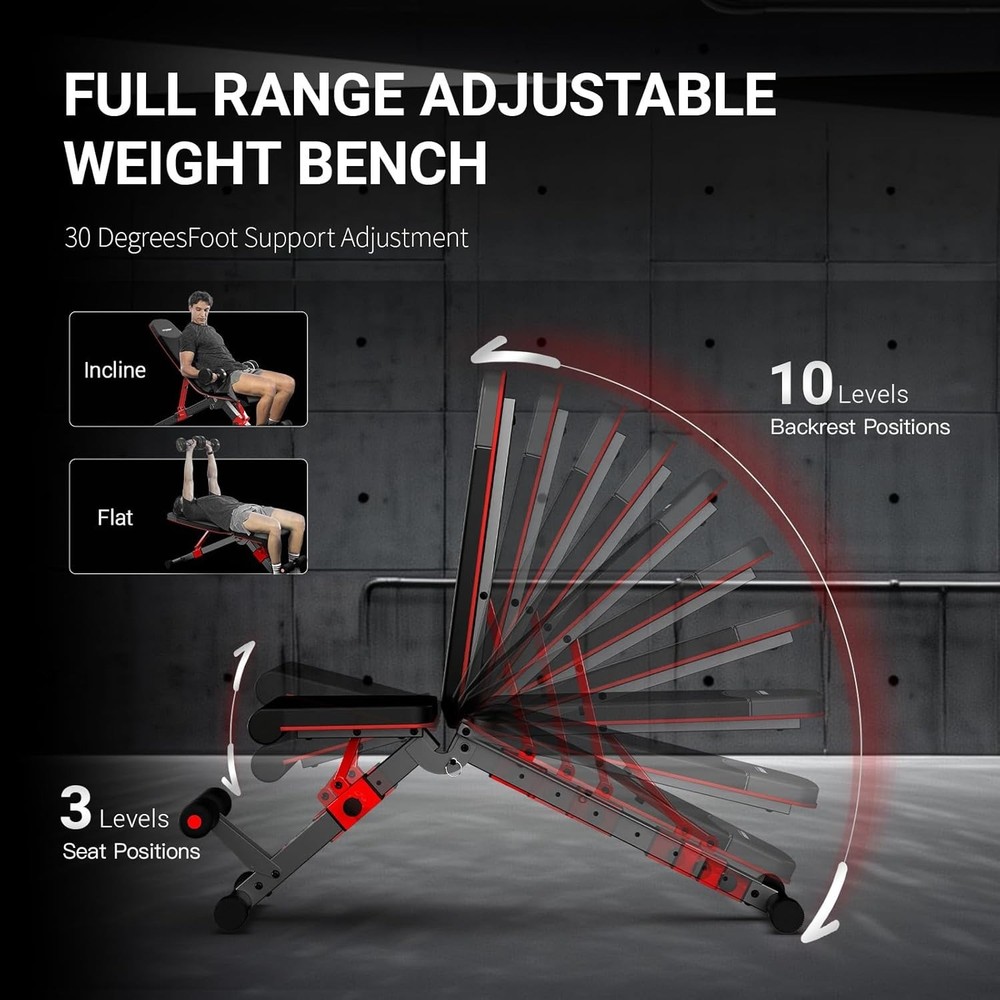 HARISON Adjustable Weight Bench for Home Gym, Foldable Workout Bench