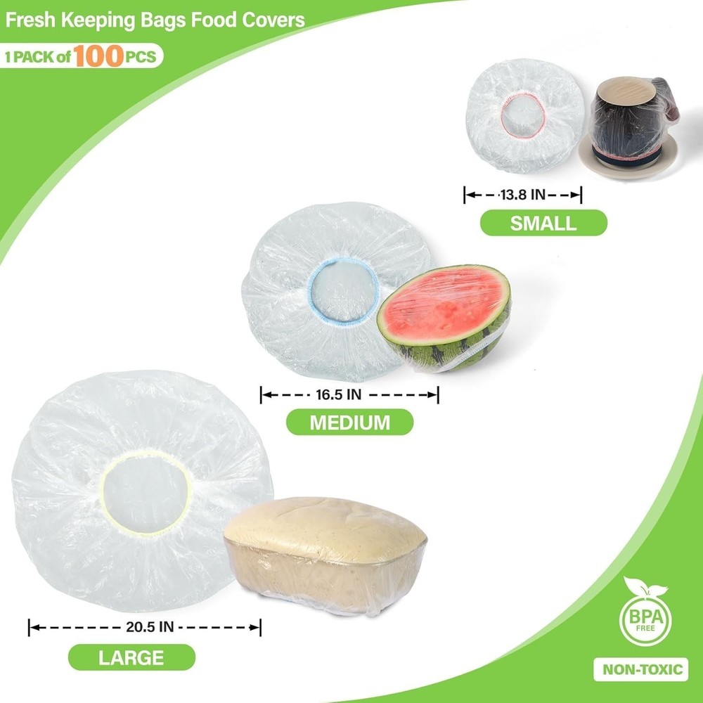 3rd Plastic Bowl Covers 100PCS Bowl Lids Bread Proofing, 3 Sizes Plastic Covers