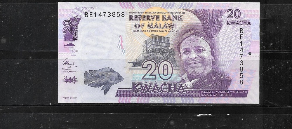MALAWI #63C 2016 UNCIRCULATED 20 KWACHA CURRENCY BANKNOTE NOTE PAPER MONEY