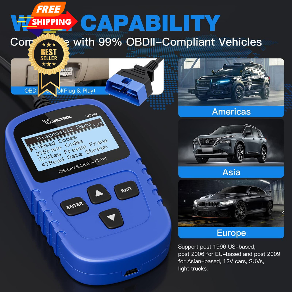 VDIAGTOOL VD10 OBD2 Scanner Code Reader Car Diagnostic Tool Engine Fault Blue