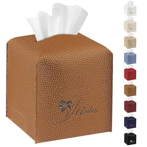 Tissue Box Cover Square PU Leather Tissue Holder for Bathroom, Cube Décorative
