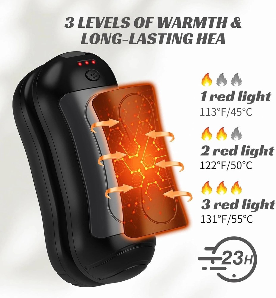 2 Pack Hand Warmers Rechargeable 6000mAh,Quick Heating Pocket Hand Warmer，A