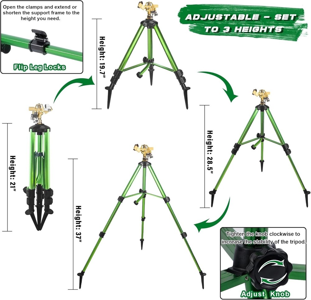 2 Pack Impact Sprinkler on Tripod Base with Stakes Large Area Coverage