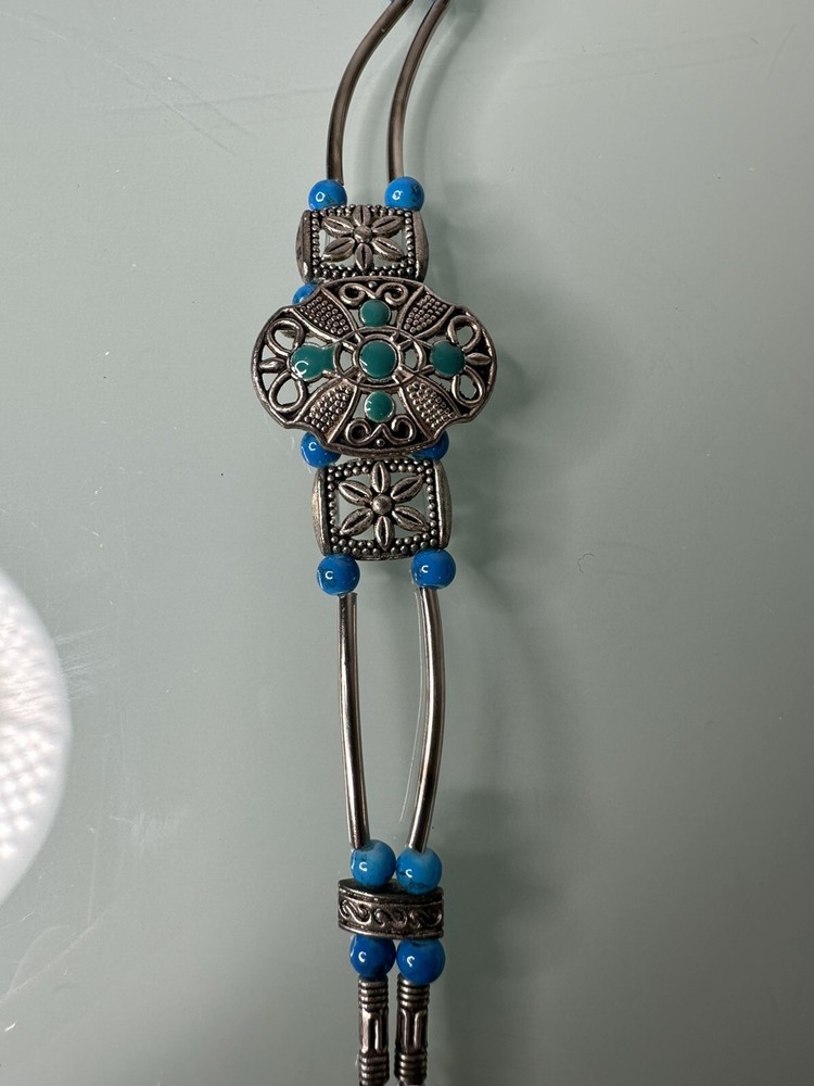 Silvertone Blue Bead Southwestern Bracelet