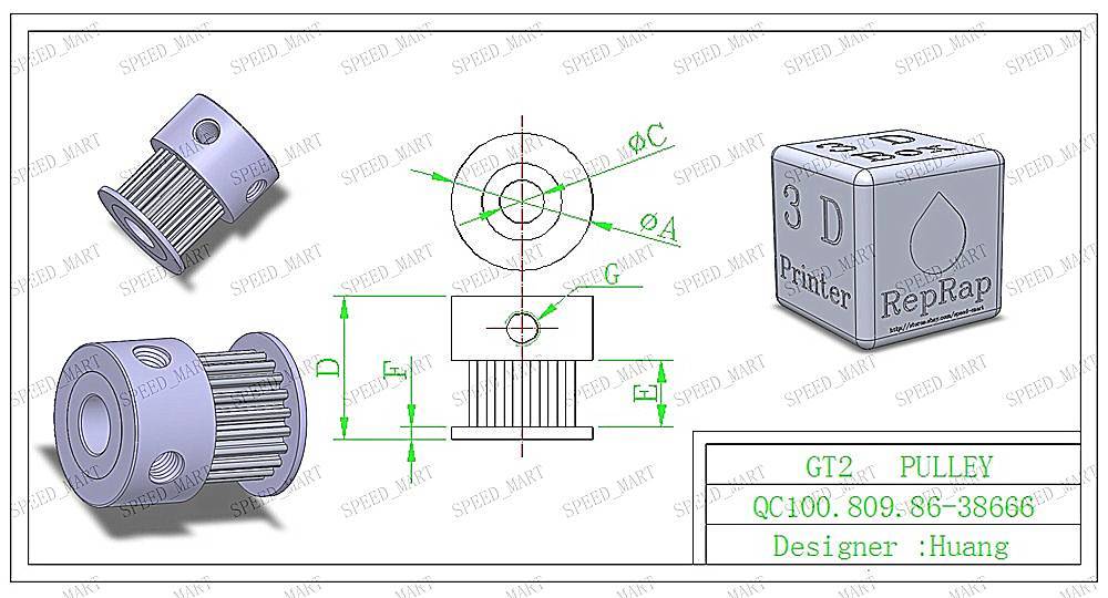 2 x GT2 Timing Pulley 5mm Bore 10mm width & 2m Belt for RepRap 3D Printer