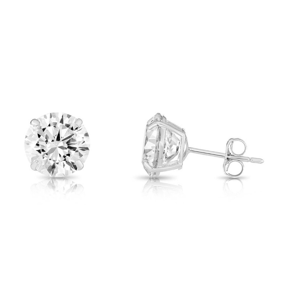 14K Solid Yellow/White Gold Round CZ Stud Earrings Basket Setting 2-10mm