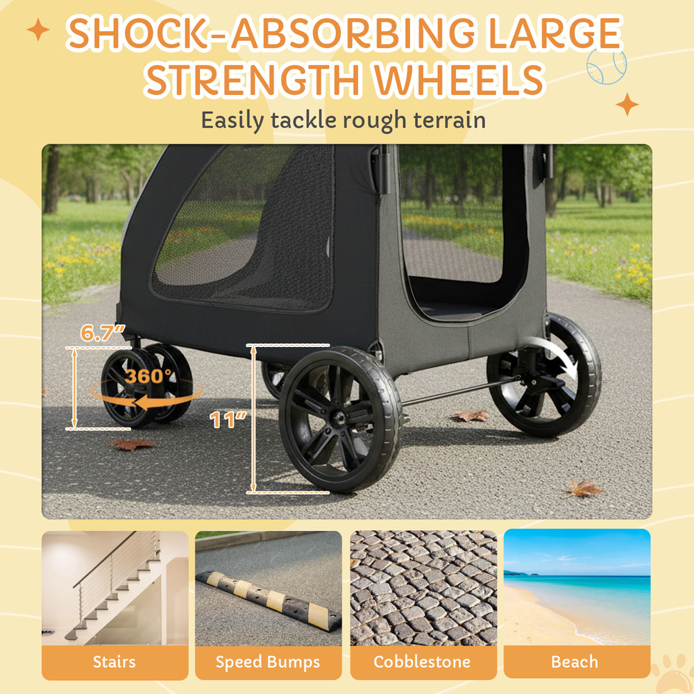 Danrelax Large Pet Stroller for Large/Medium Dogs, 77 lb Capacity