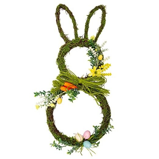 27 Inch Easter Wreath Artificial Easter Rabbit Wreath Pastel Eggs & Flowers